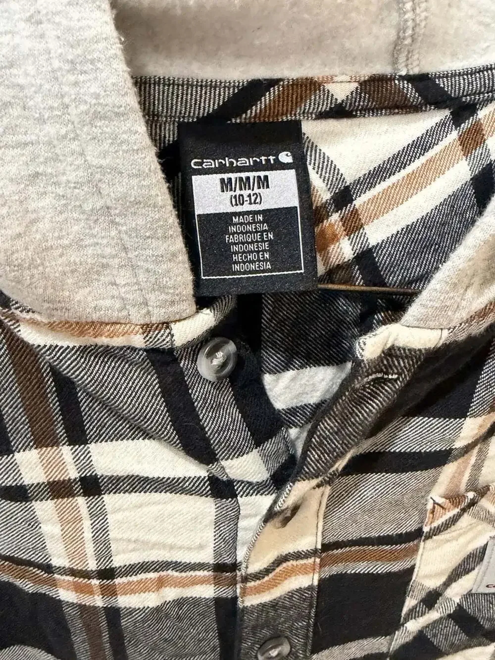 Carhartt Boys' Plaid Button-Front Hooded Flannel Shirt (Size M 10-12)